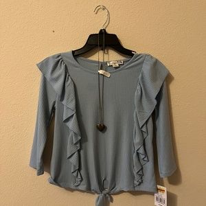 Blue shirt, striped pants, & heart locker combo